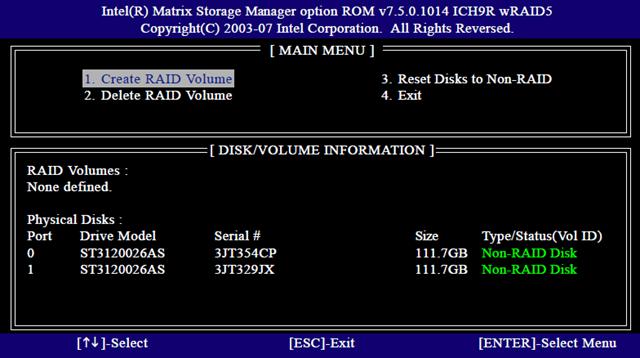 Intel Rapid Storage RAID utility